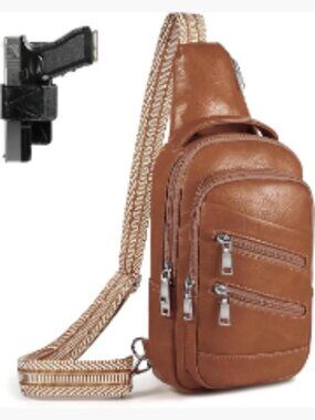 PU Leather Conceal Carry Sling Bag Crossbody Fanny Pack with Holster